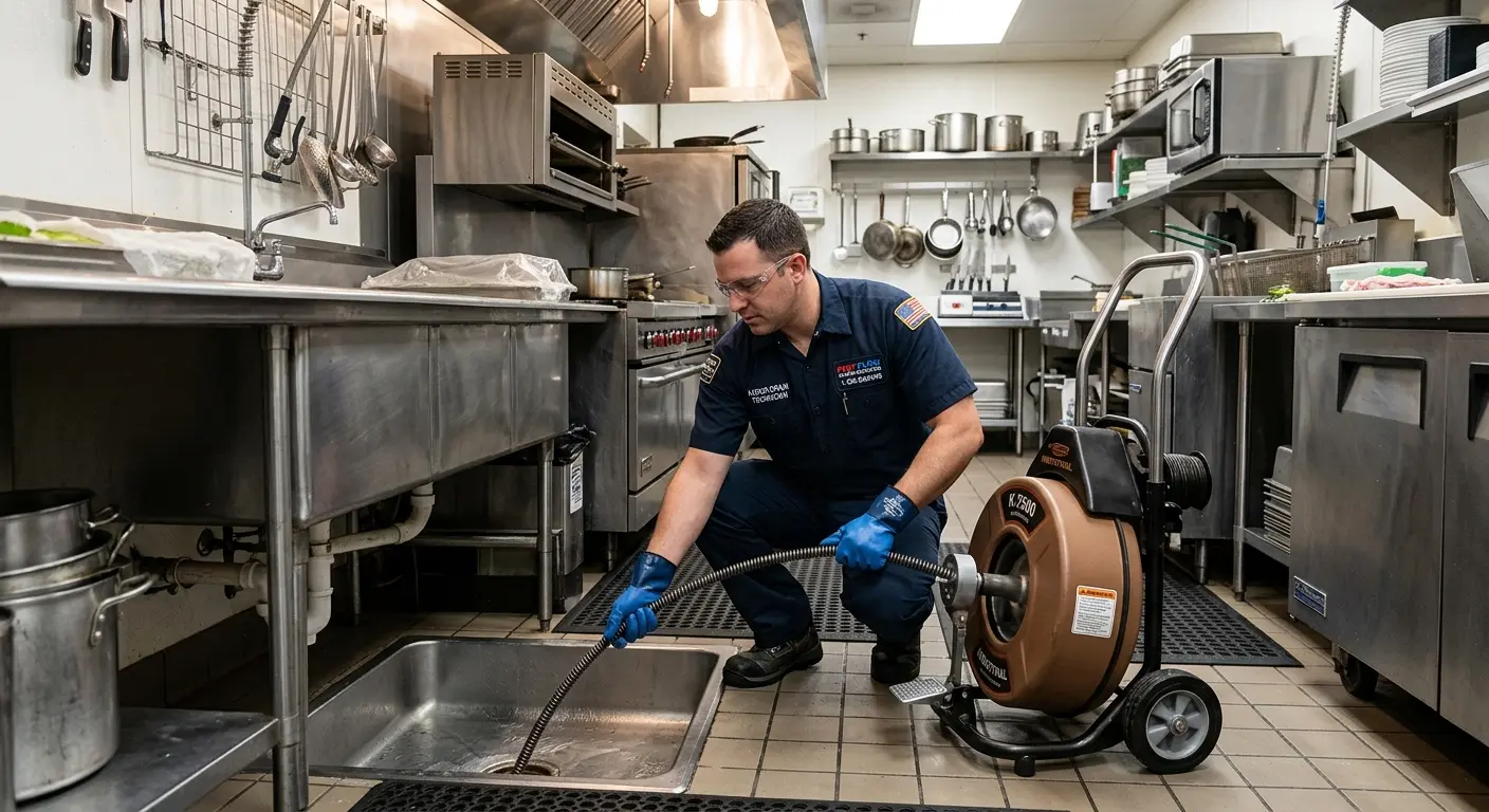 Commercial drain cleaning service in a restaurant kitchen in Roselle Park