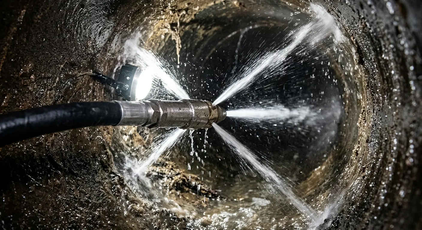High-pressure hydro jetting nozzle cleaning sewer pipe for Sewer Line Relining in Roselle Park